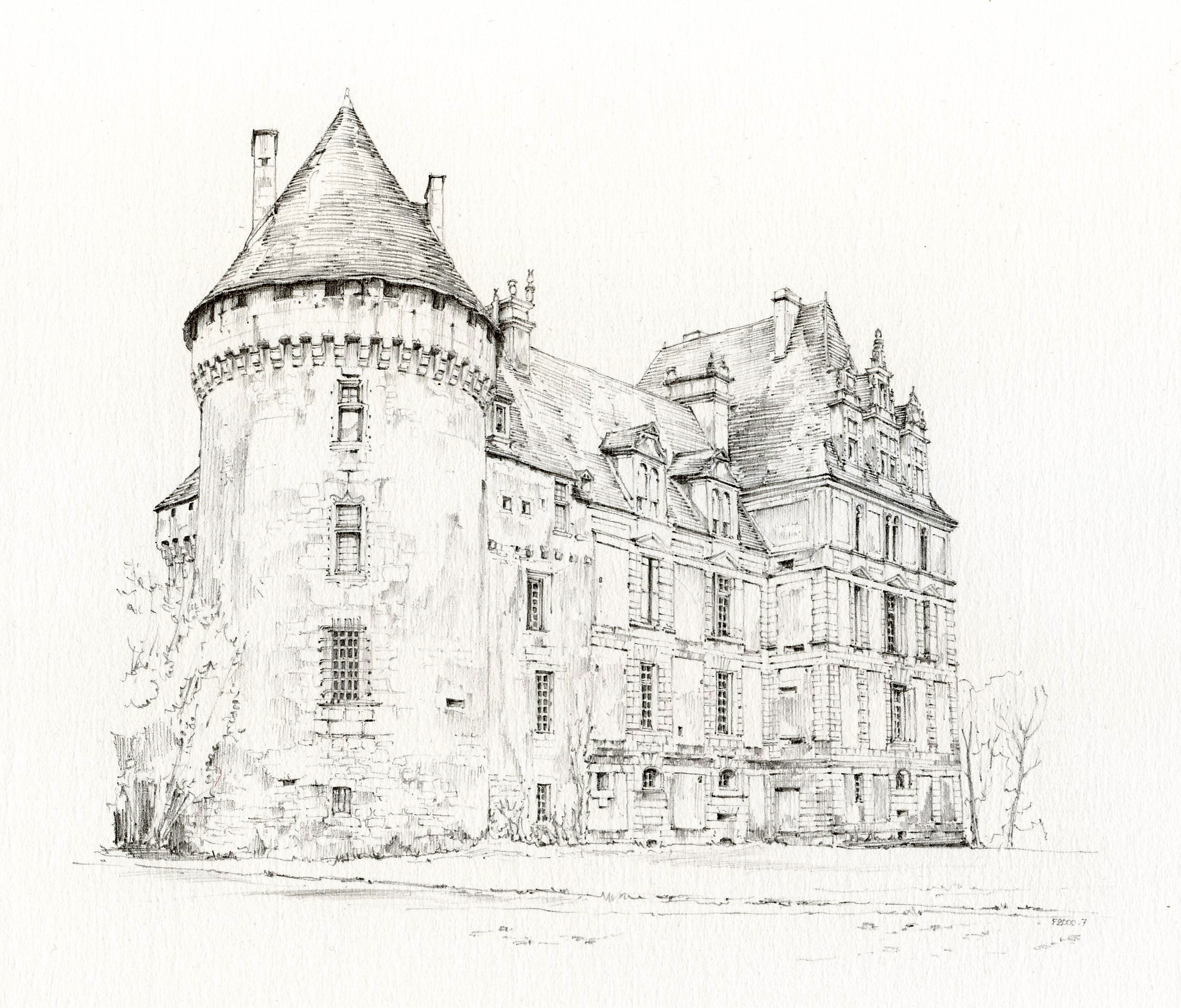 2247x1918 Wallpaper Drawing, Illustration, Building, Castle, France - Chateau Drawing