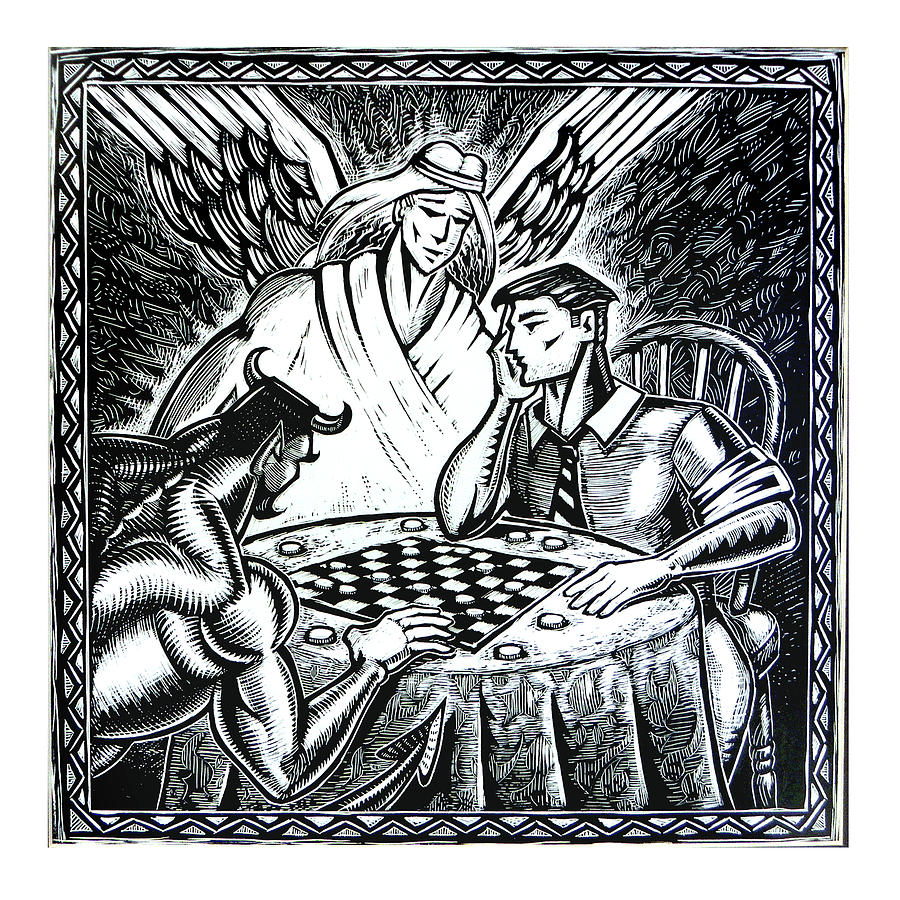 900x900 Checkers With The Devil Drawing - Checkers Drawing