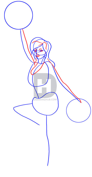 374x720 How To Draw A Cheerleader, Step - Cheerleader Drawing