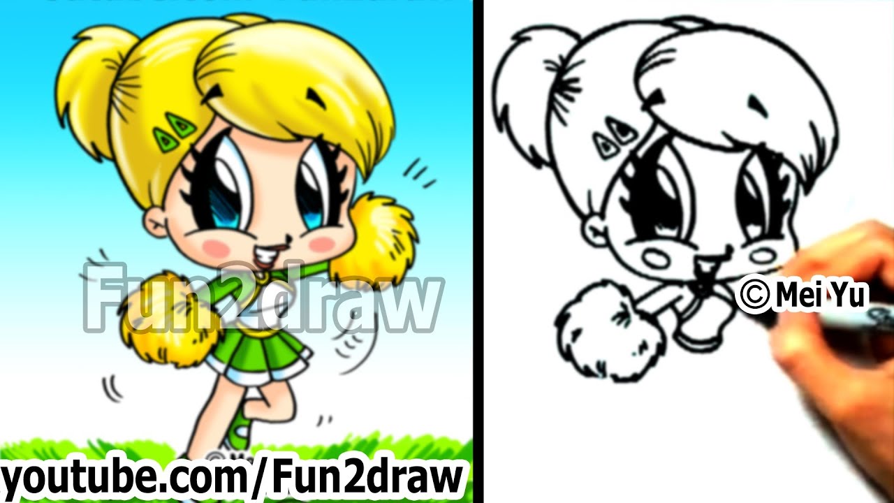 1280x720 How To Draw Cartoon People - Cheerleader Drawing