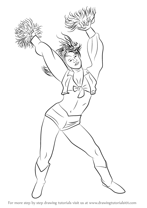 596x843 Learn How To Draw A Cheerleader - Cheerleader Drawing