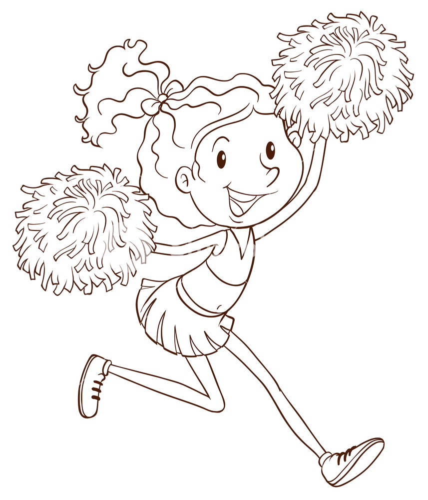 857x1000 A Plain Drawing Of A Cheerleader On A White Background Royalty - Cheerleader Drawing