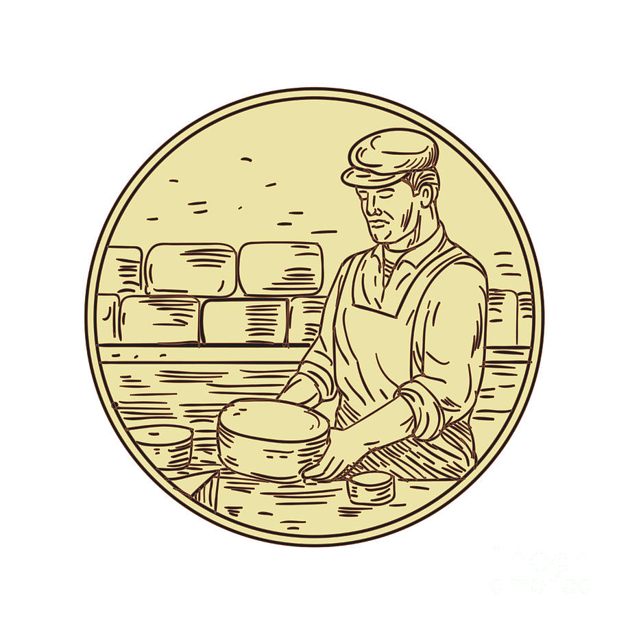 900x900 cheesemaker making cheddar cheese circle drawing digital art - Cheese Drawing
