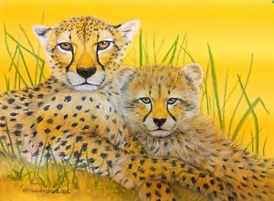 300x220 original pastel drawing mama cheetah cub sally porter wildlife - Cheetah Cub Drawing