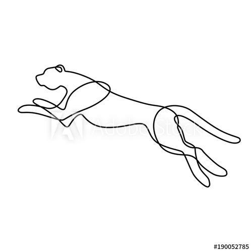 500x500 Endless Line Art Illustration Of Jaguar Continuous Black Outline - Cheetah Outline Drawing