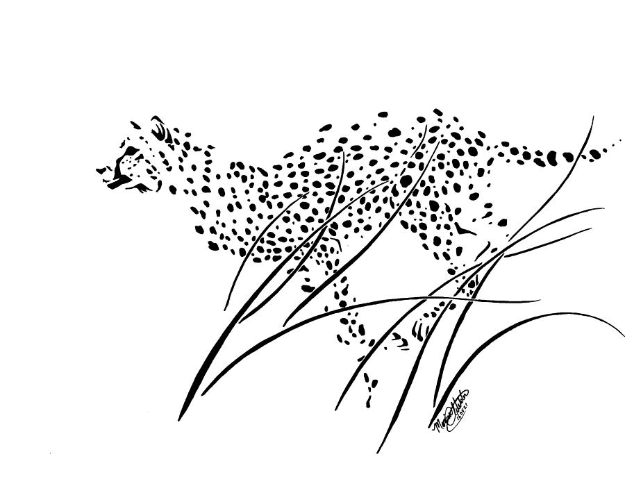 900x700 Cheetah Running Through Long Grass Drawing - Cheetah Running Drawing