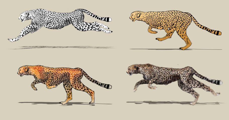 910x480 Cartoon Cheetah Running Four Different Stock Footage Video - Cheetah Running Drawing