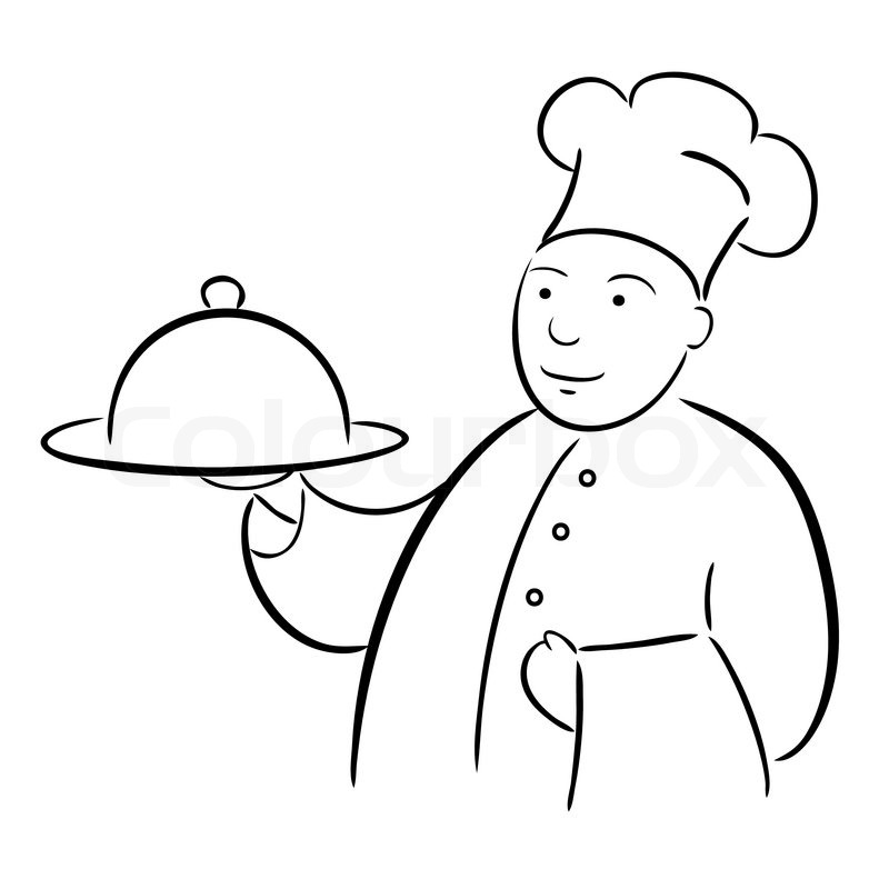 800x800 chef cook with tray calligraphy stock vector colourbox - Chef Drawing