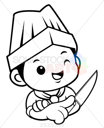 340x416 stock illustration of black and white head chef mascot is holding - Chef Knife Drawing