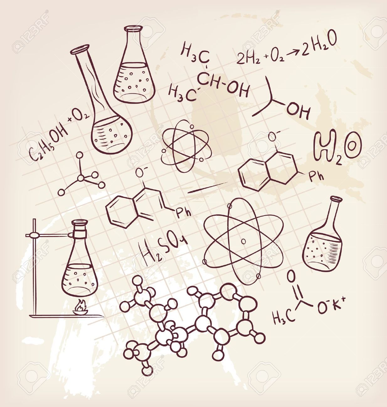 1234x1300 Vector Illustration Of Hand Draw Chemistry On Background C - Chemistry Drawing