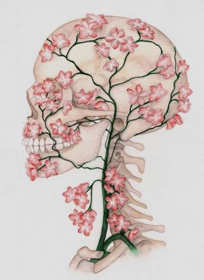 400x548 Flower Skull Tumblr - Cherry Blossom Drawing Tumblr