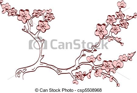 450x307 Vector Cherry Blossom Spring Branch Japanese Style - Cherry Blossom Line Drawing