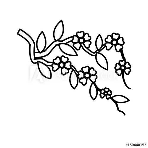 500x500 Branch Sakura With Flowers Cherry Blossom Line Vector Illustration - Cherry Blossom Line Drawing