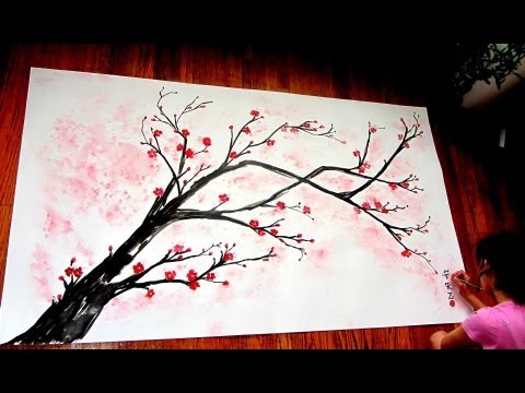 480x360 Cherry Blossom Branch Speed Painting - Cherry Blossom Tree Branch Drawing