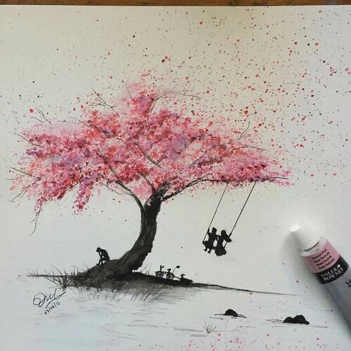 500x500 Image About Cute In Drawings - Cherry Blossom Tree Drawing Tumblr
