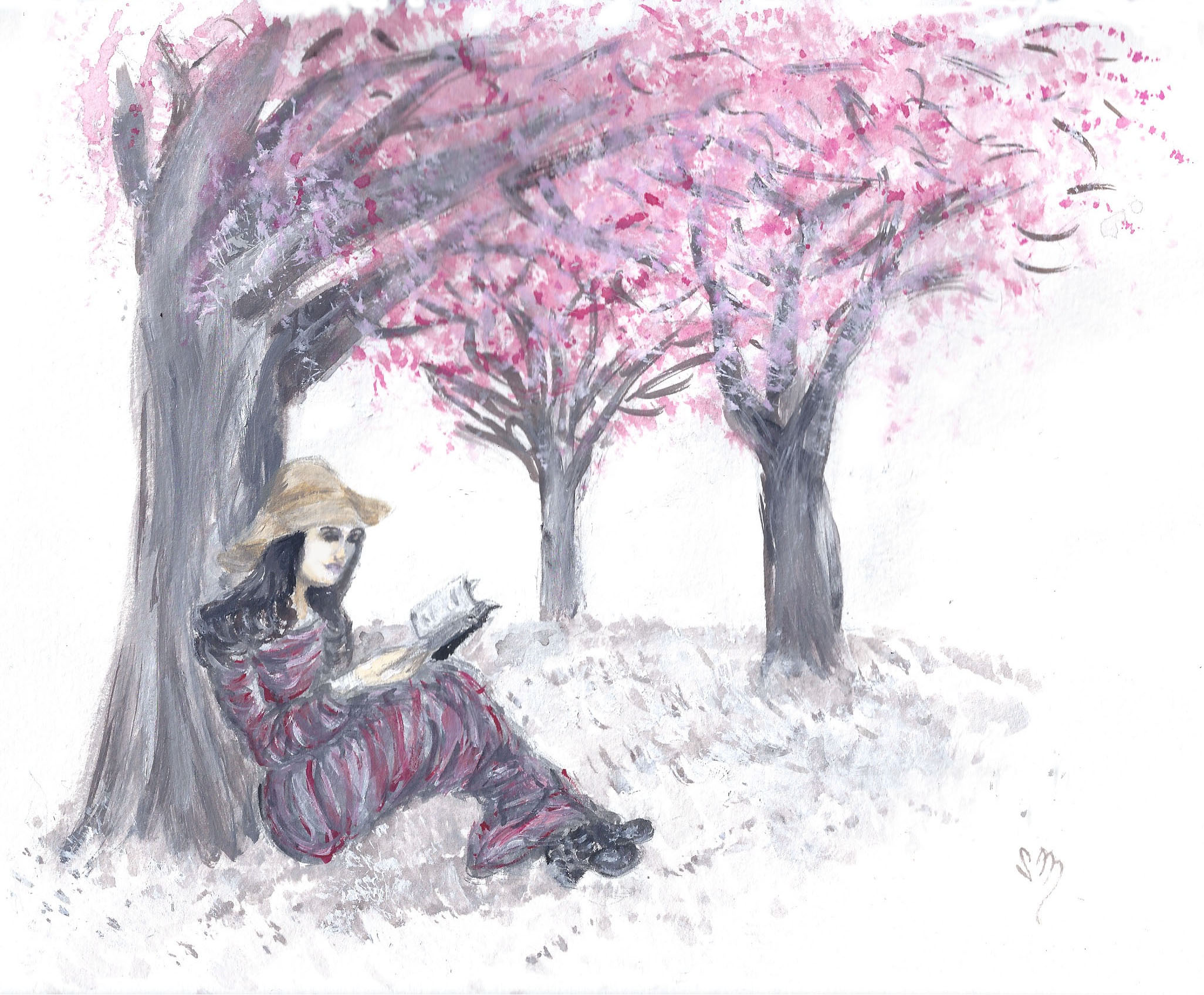 2052x1695 escape under the cherry blossom trees sabina mollot - Cherry Blossom Tree Pencil Drawing