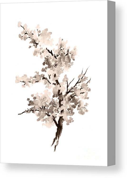 534x750 Cherry Blossom Tree Drawing Watercolor Painting Canvas Print - Cherry Blossoms Tree Drawing