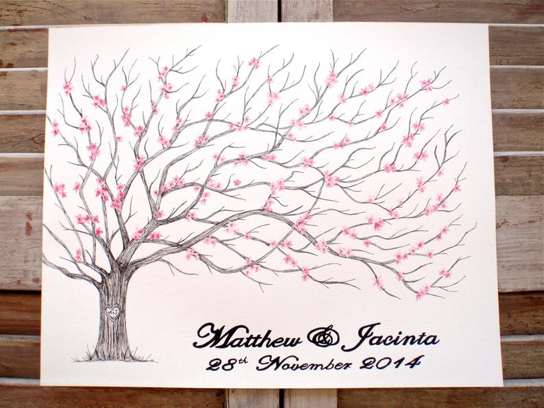 794x596 cherry blossom tree small fingerprint wedding guest book etsy - Cherry Blossoms Tree Drawing