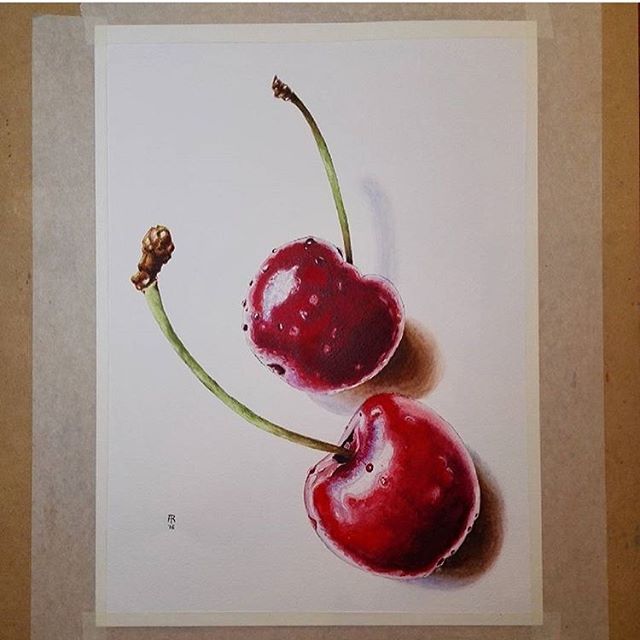640x640 Artsy In Fruit Art, Watercolor - Cherry Drawing