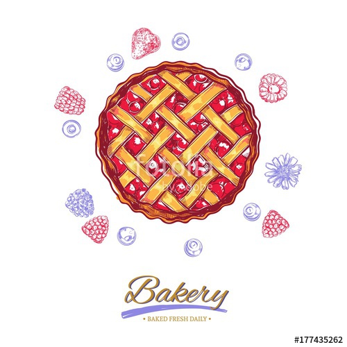 500x500 cherry pie with raspberry and blueberry cartoon style vector - Cherry Pie Drawing