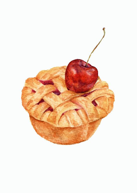 570x801 Mini Cherry Pie Original Painting Still Life Por Forestspiritart - Cherry Pie Drawing