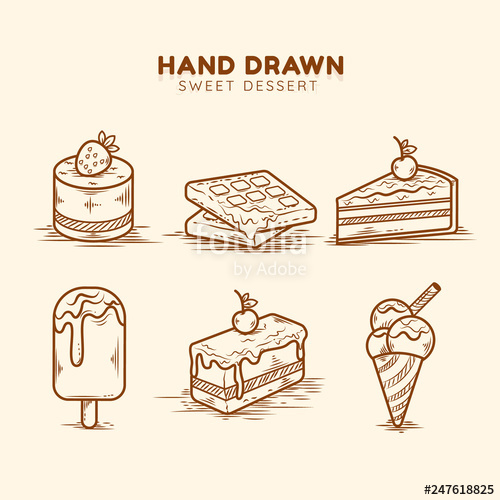 500x500 Vector Collection Of Desserts With Cake, Cupcake, Sweet Roll, Ice - Cherry Pie Drawing