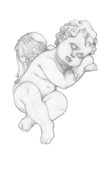 343x552 Cute Pencilwork Sleeping Cherub Angel Tattoo Design - Cherub Angel Drawing