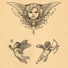 236x236 Cherub Tattoo Flash - Cherub Angel Drawing