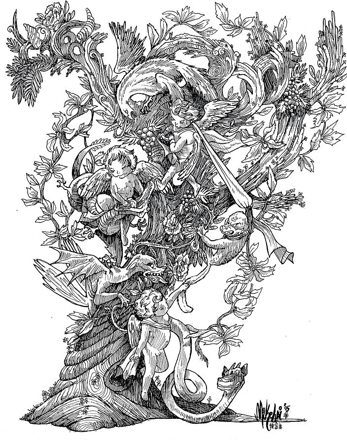 704x900 cherub tree drawing - Cherub Drawing