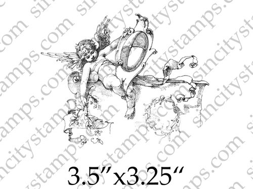 500x375 Cherub Border Background Art Rubber Stamp - Cherub Line Drawing
