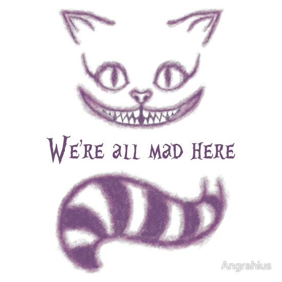 550x550 We Are All Mad Here Black And White - Cheshire Cat Smile Drawing
