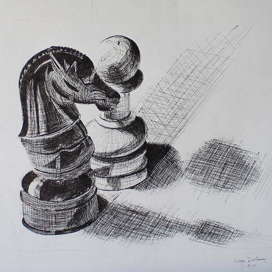 900x900 Knight And Pawn Chess Pieces Drawing - Chess Board Drawing