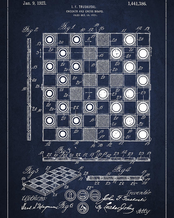 600x749 Vintage Checker And Chess Board Drawing From Poster - Chess Board Drawing