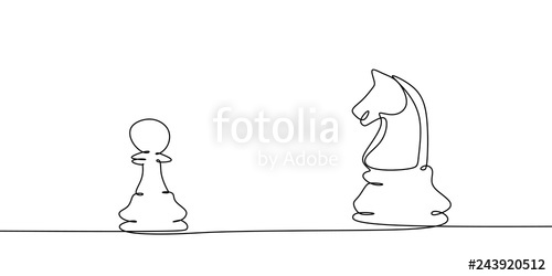 500x250 Chess Player Of Pawn Versus Knight One Line Drawing Vector - Chess Knight Drawing