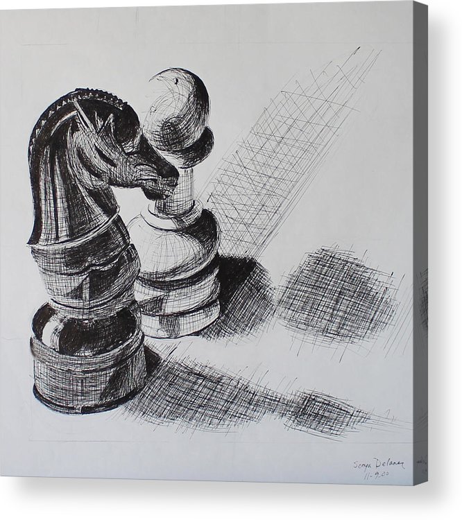 666x750 Knight And Pawn Chess Pieces Acrylic Print - Chess Knight Drawing