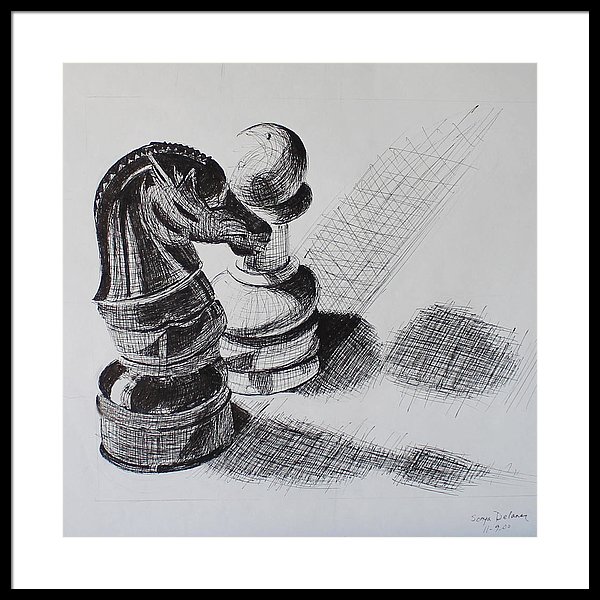 600x600 Knight And Pawn Chess Pieces Framed Print - Chess Knight Drawing