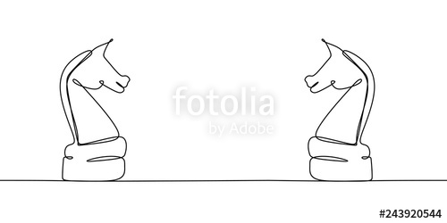 500x250 Two Chess Knight On The Champion Continuous Line Drawing Isolated - Chess Knight Drawing