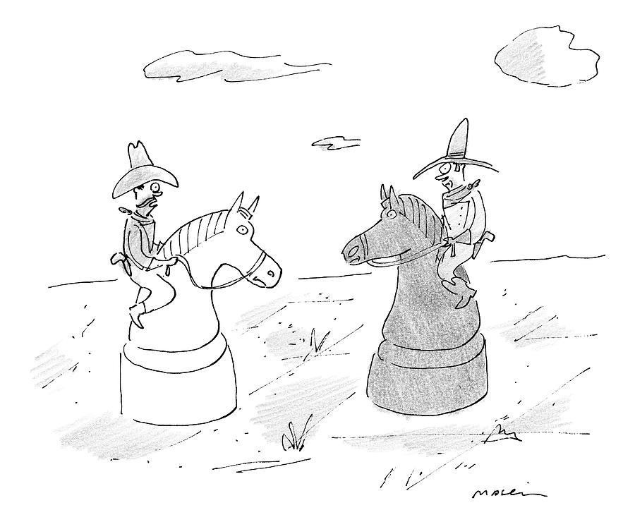 900x740 two cowboys are riding on chess pieces drawing - Chess Pieces Drawing