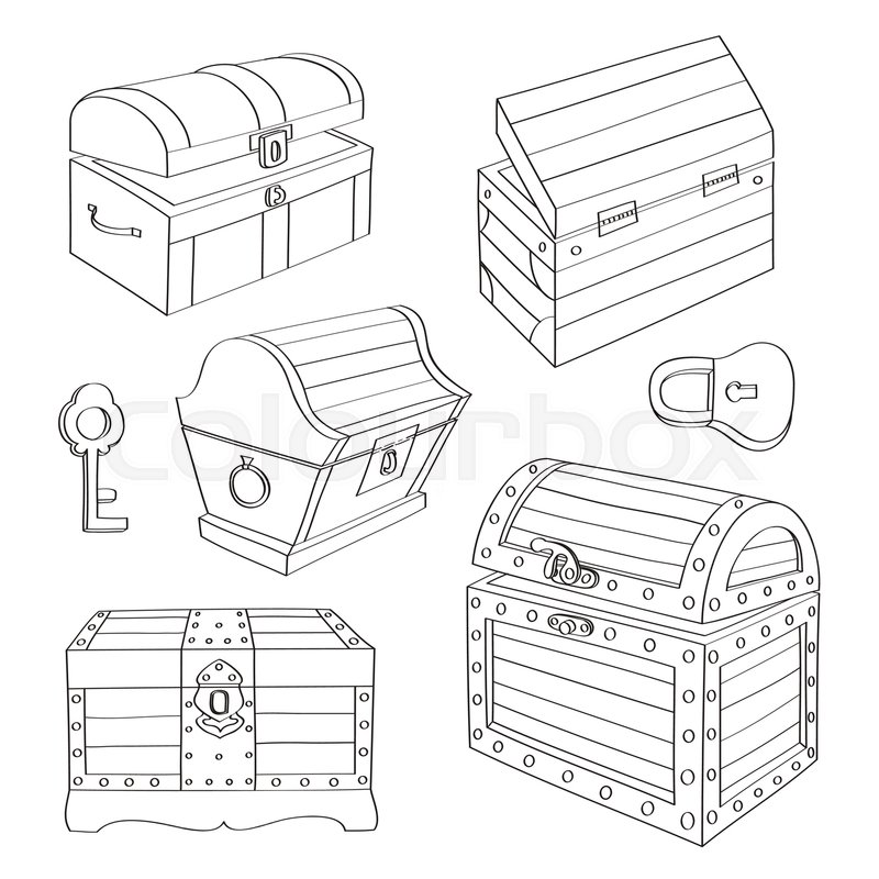 800x800 set of wooden chests open empty stock vector colourbox - Chest Of Drawings