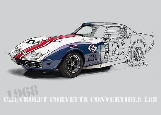 550x393 chevrolet corvette handmade drawing posters - Chevrolet Corvette Drawing