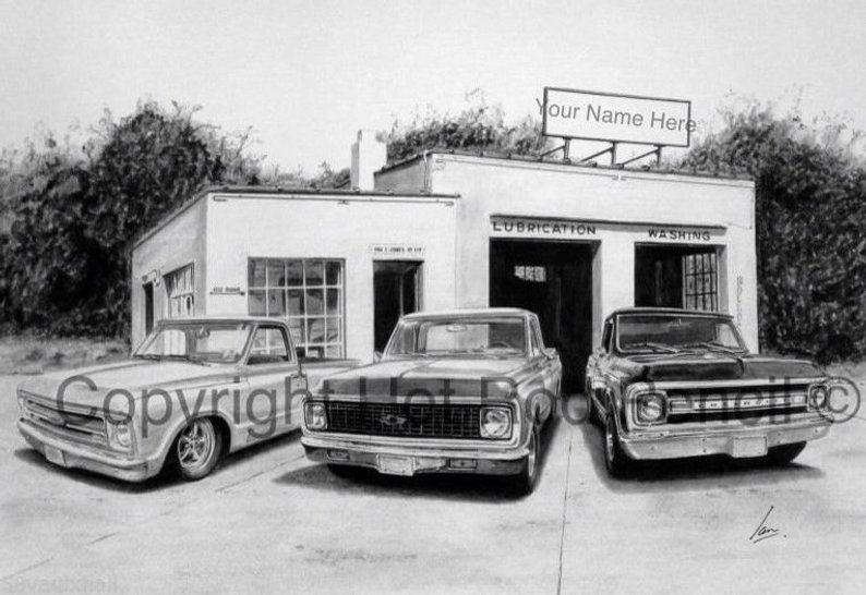 794x546 Chevy Pickup Truck Customized Pencil Etsy - Chevy C10 Drawing
