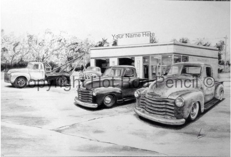 794x542 Chevy Pickup Truck Customized Pencil Drawing Etsy - Chevy Drawings