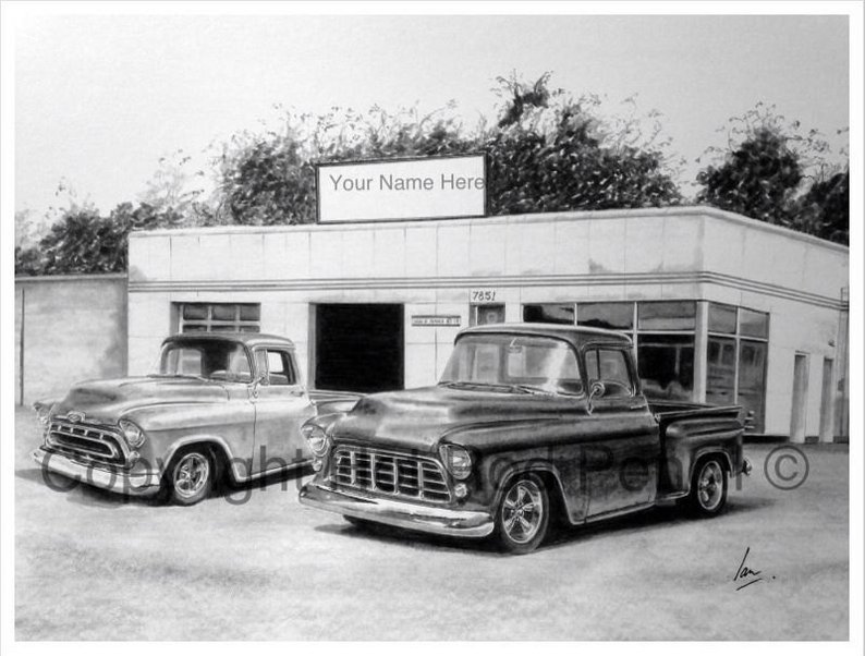 794x602 Chevy Pickup Truck Customized Pencil Drawing Print Etsy - Chevy Drawings