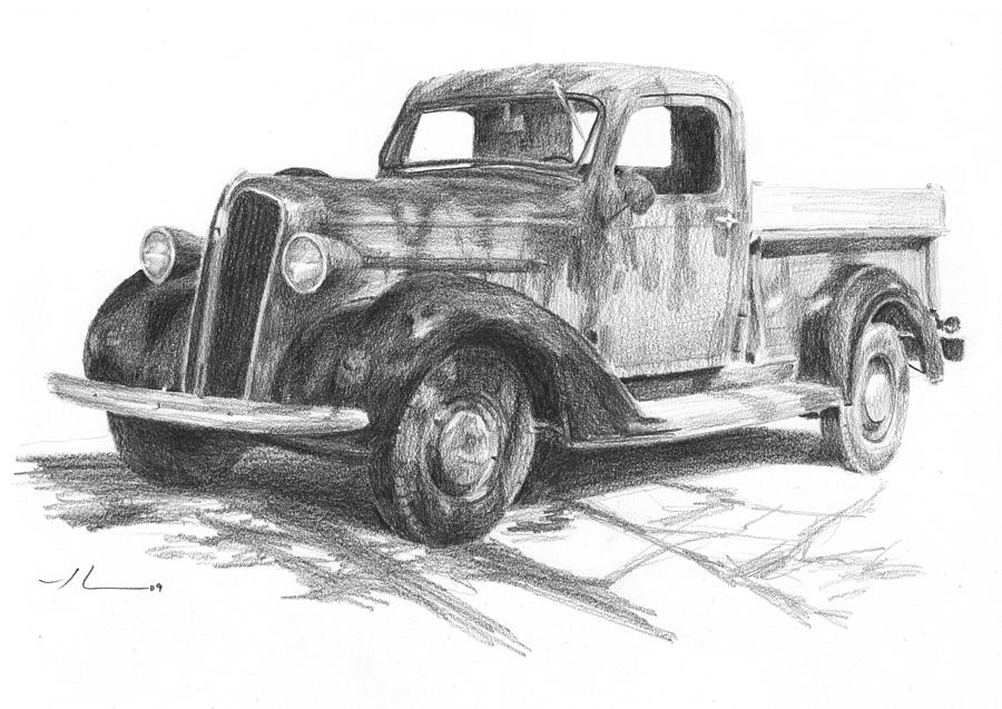 900x637 Classic Chevy Truck Pencil Portrait Drawing - Chevy Truck Drawings