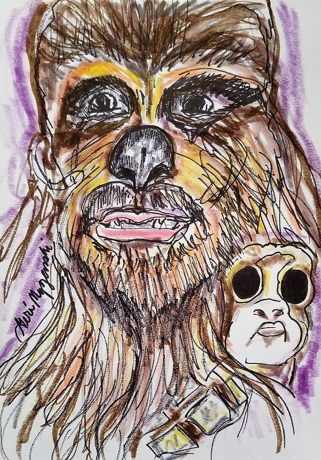 629x900 chewbacca and porg drawing - Chewbacca Drawing