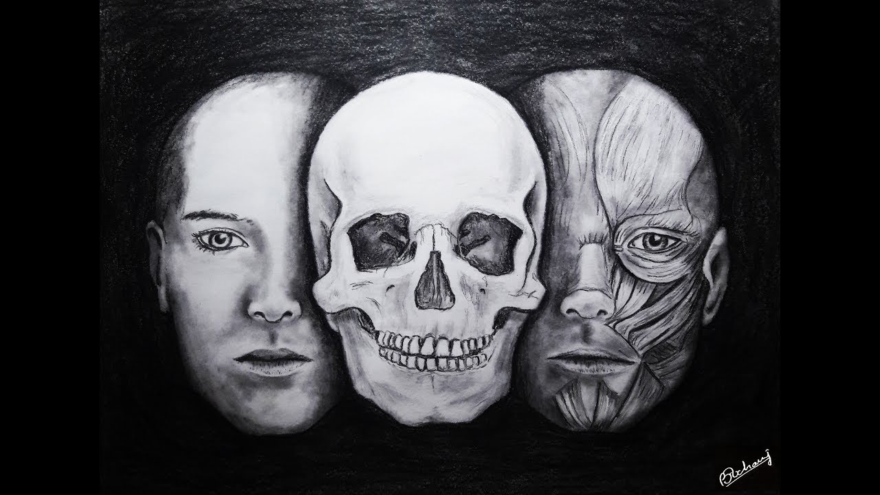 1280x720 charcoal drawing chiaroscuro transformation skull drawing - Chiaroscuro Drawing