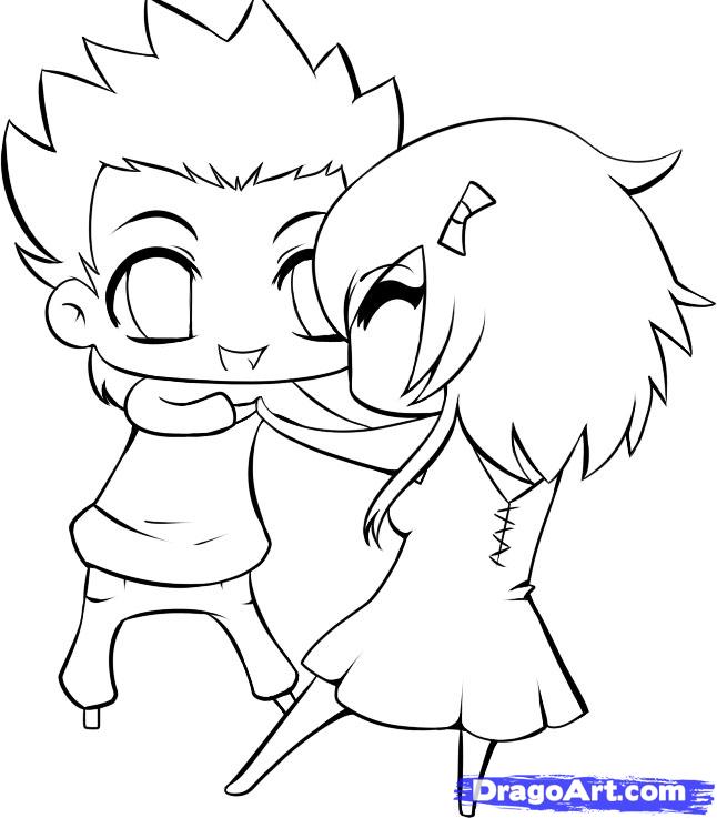 646x737 How To Draw Chibi Couples, Step - Chibi Couple Drawing