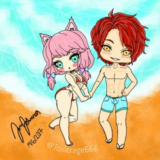320x320 A Cute Chibi Couple On The Beach - Chibi Couple Drawing