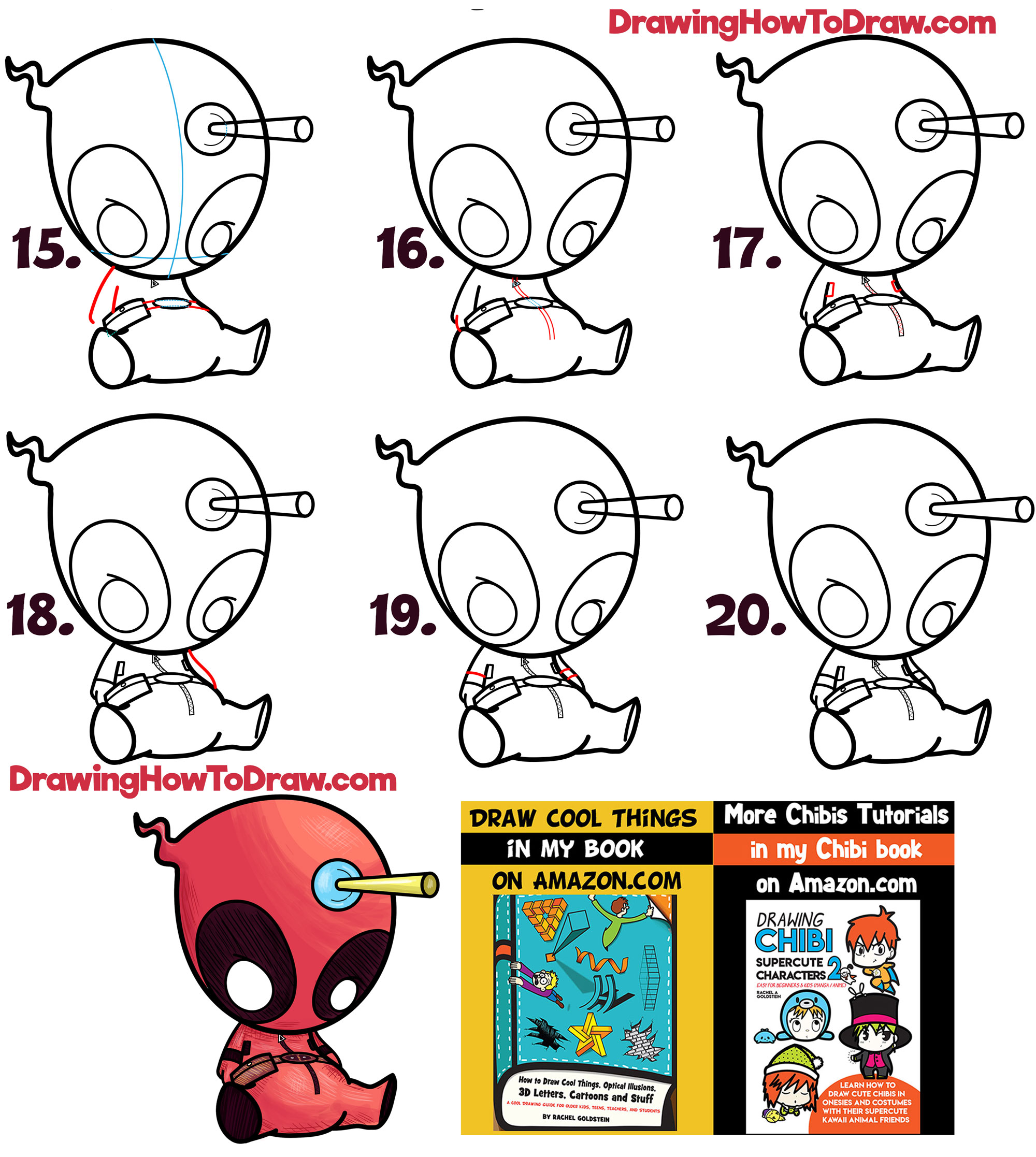 2000x2234 How To Draw Cute Cartoon Chibi Deadpool Easy Step - Chibi Deadpool Drawing