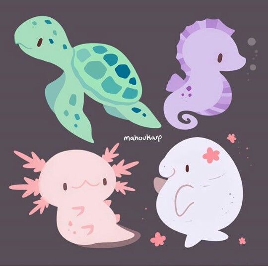 540x537 chibi turtle, seahorse, manatee, axolotl - Chibi Turtle Drawing